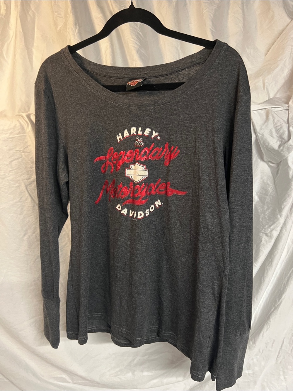 Harley-Davidson Charcoal Long Sleeve Tee with Red Script Logo